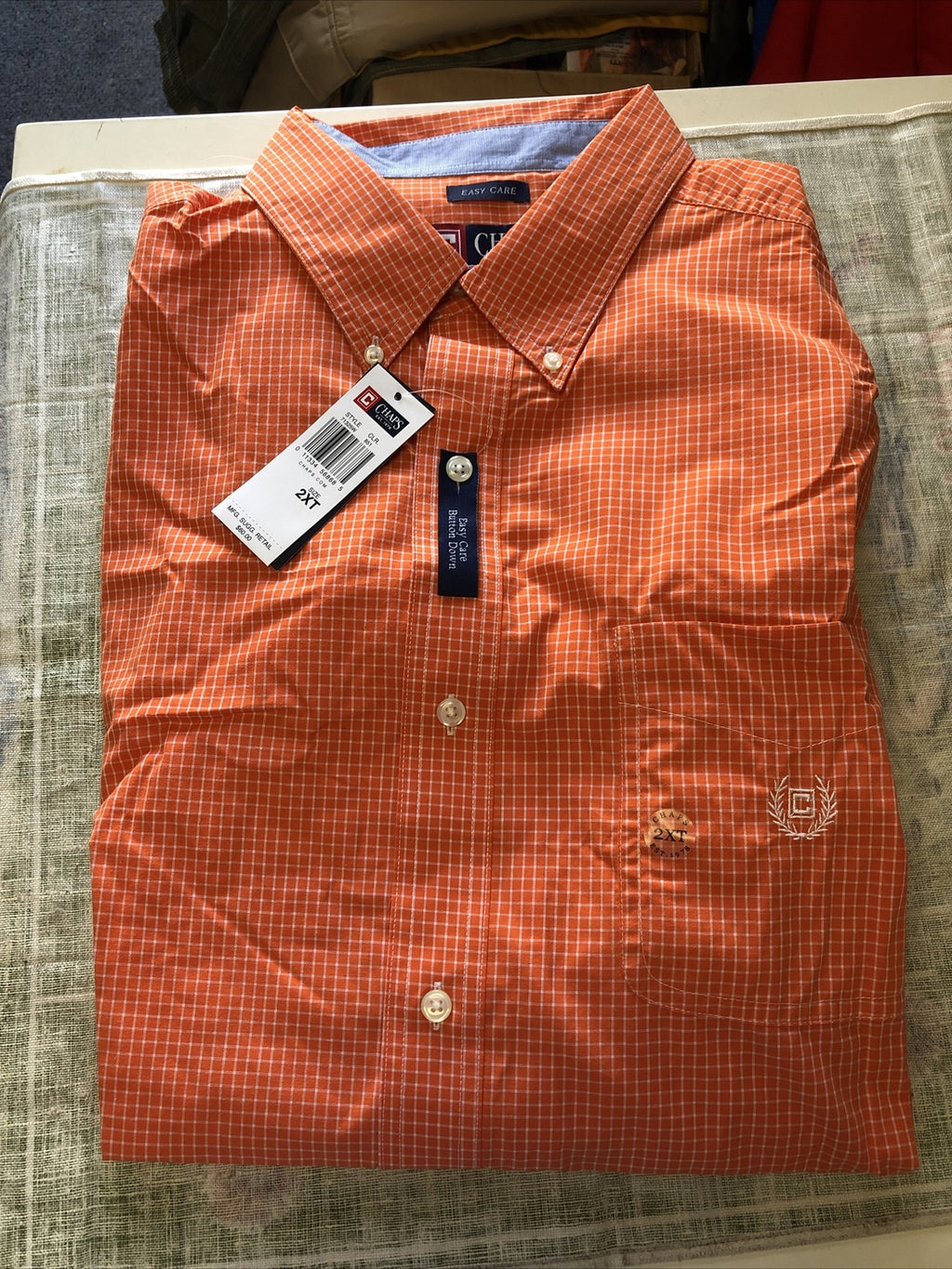 Chaps Button Down Orange Plaid Long Sleeve Shirt Size 2XL NOS0