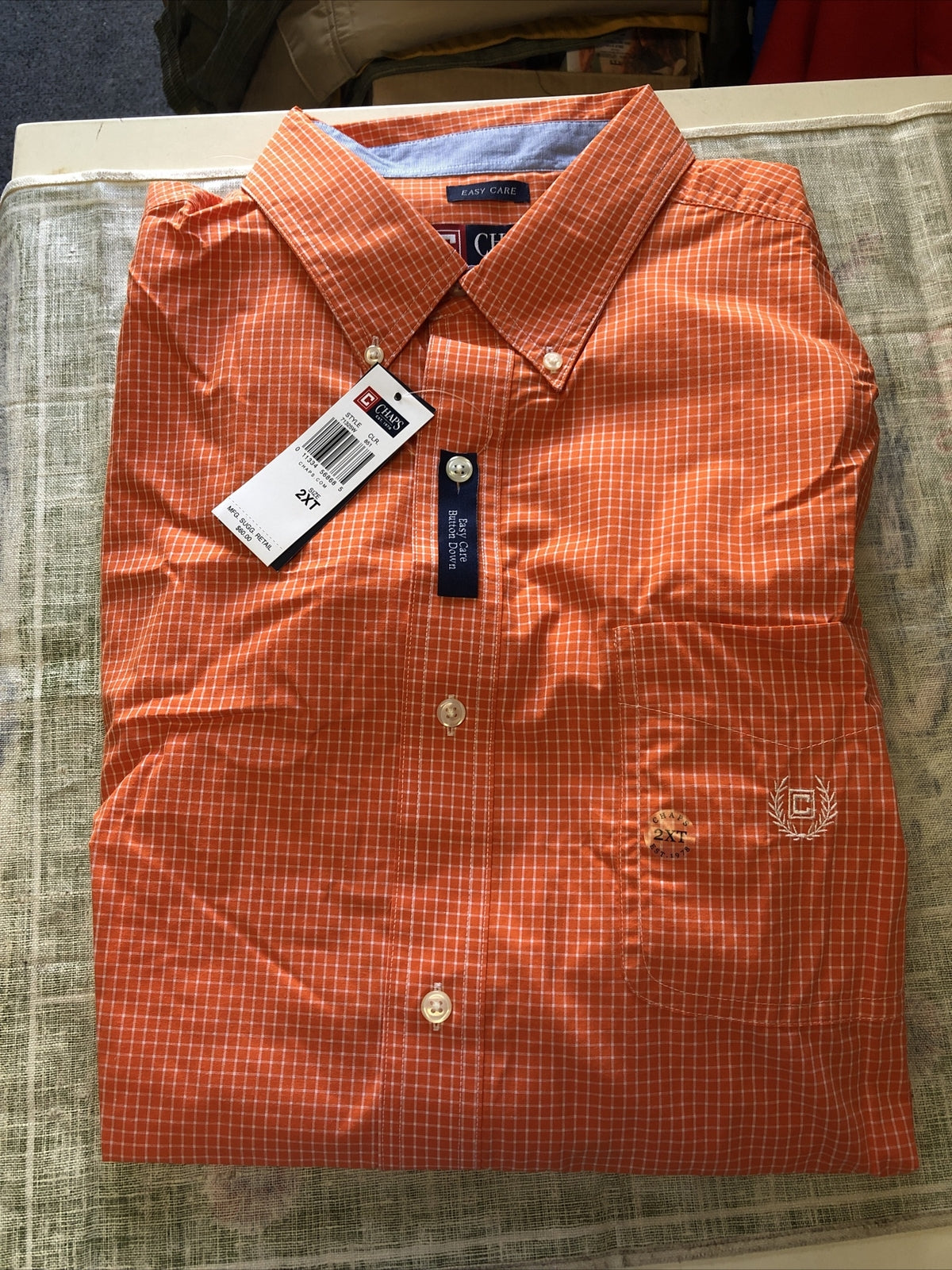 Chaps Button Down Orange Plaid Long Sleeve Shirt Size 2XL NOS0