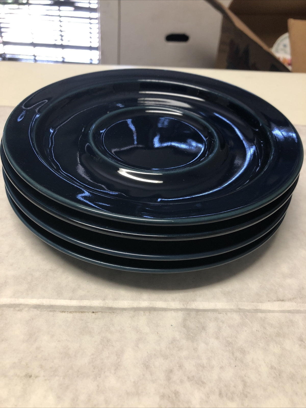 Vintage Lot Of 4 Dansk Bistro Navy Blue Plates Saucers 7” Portugal2