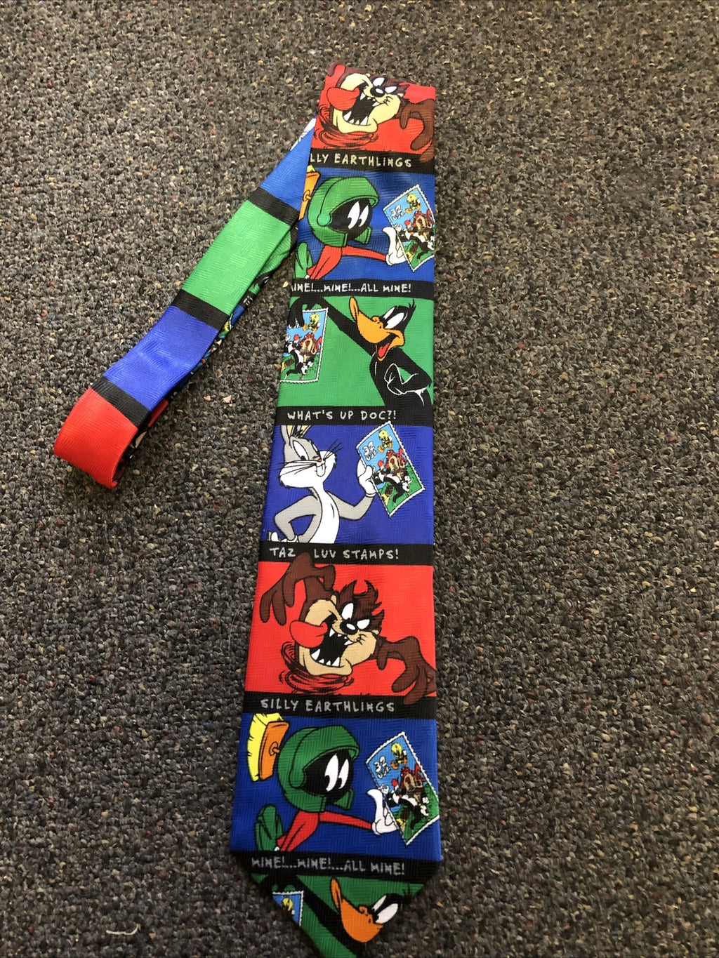 Vintage 1997 Looney Tunes Stamp Collection Mens Necktie Bugs Bunny Disney0