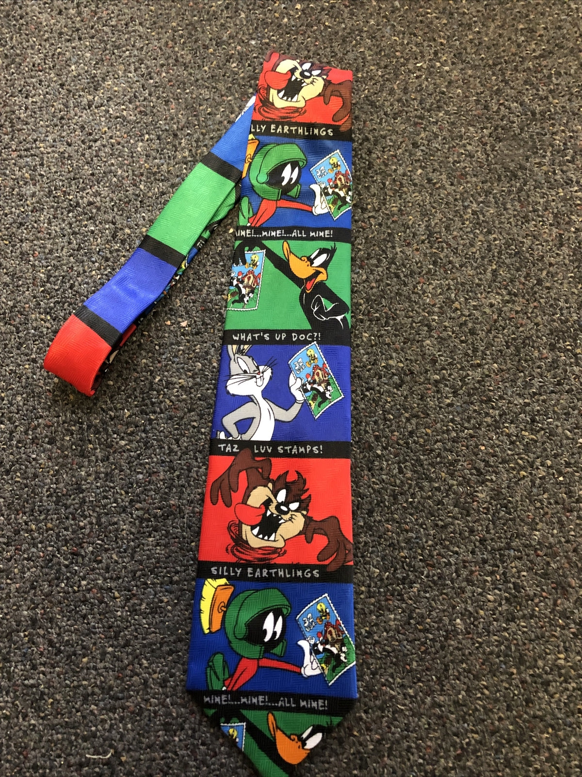 Vintage 1997 Looney Tunes Stamp Collection Mens Necktie Bugs Bunny Disney0