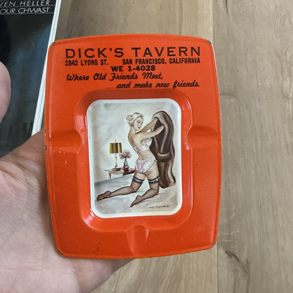 Vintage Dicks Tavern San Francisco Tin Pinup Girl Advertising Ashtray Lot6