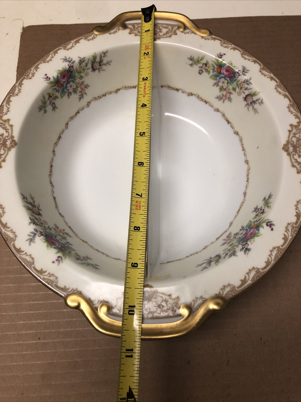 Vintage Meitro China Round Divided Vegetable Bowl Japan Flower Design 10.5”6