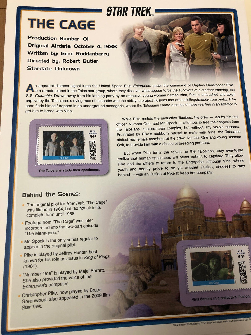 STAR TREK 2011 October 1988 44 Cent Large Stamp Panel "The Cage" #010