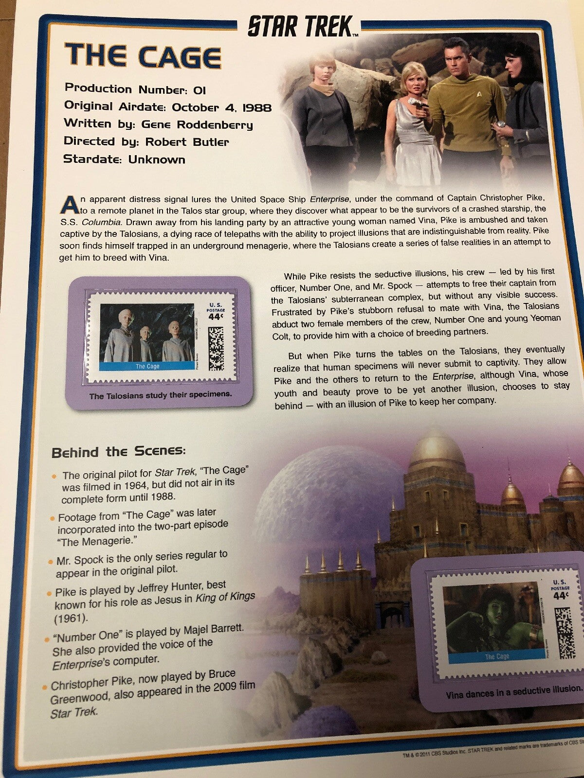STAR TREK 2011 October 1988 44 Cent Large Stamp Panel "The Cage" #010
