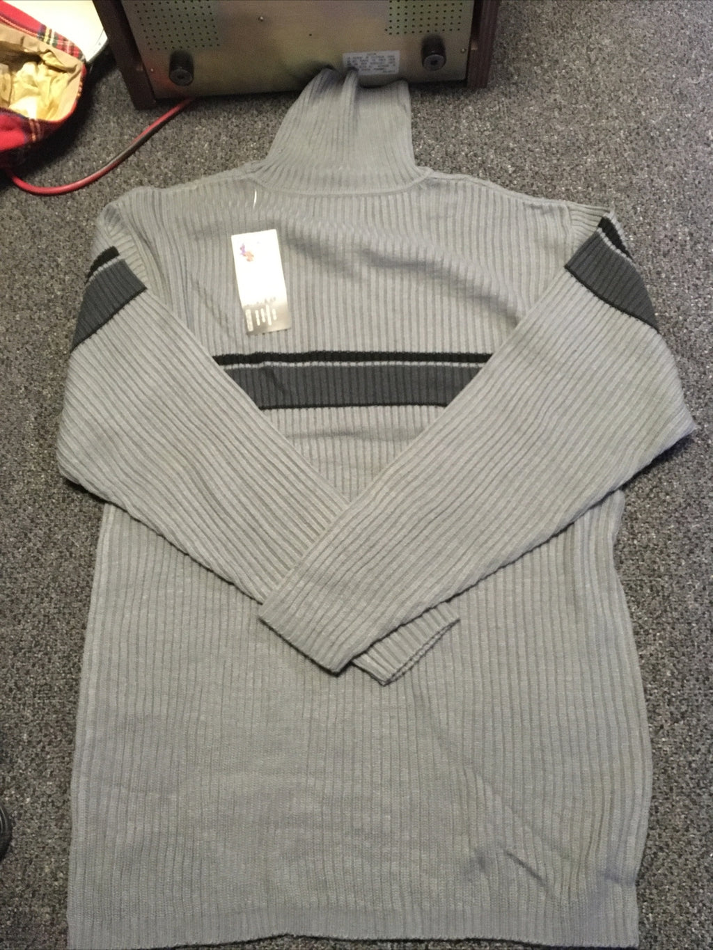 Nos 90s Trust Soft Acrylic Blend Sweater Mock Neck Medium Silver Men’s XXL0