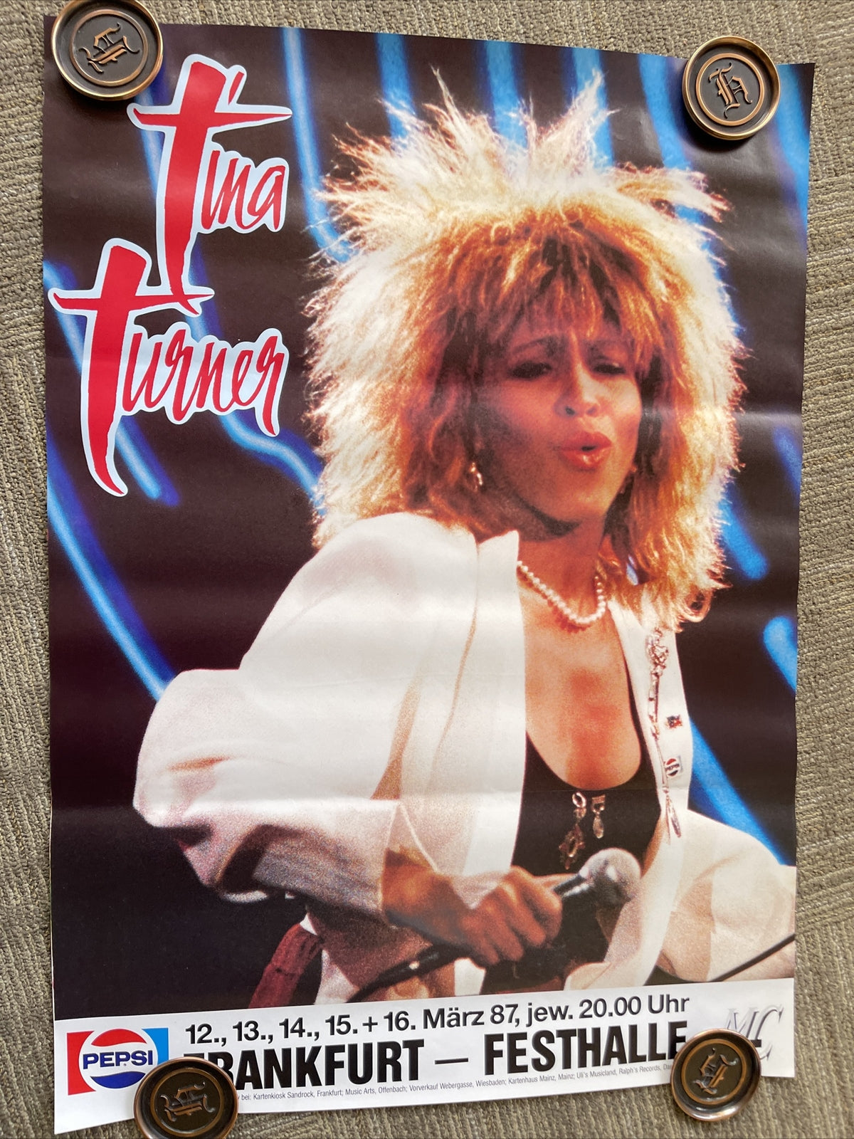 #185 1987 Tina Turner UK Pepsi Tour Frankfurt Festival Promo Poster 23x33”6