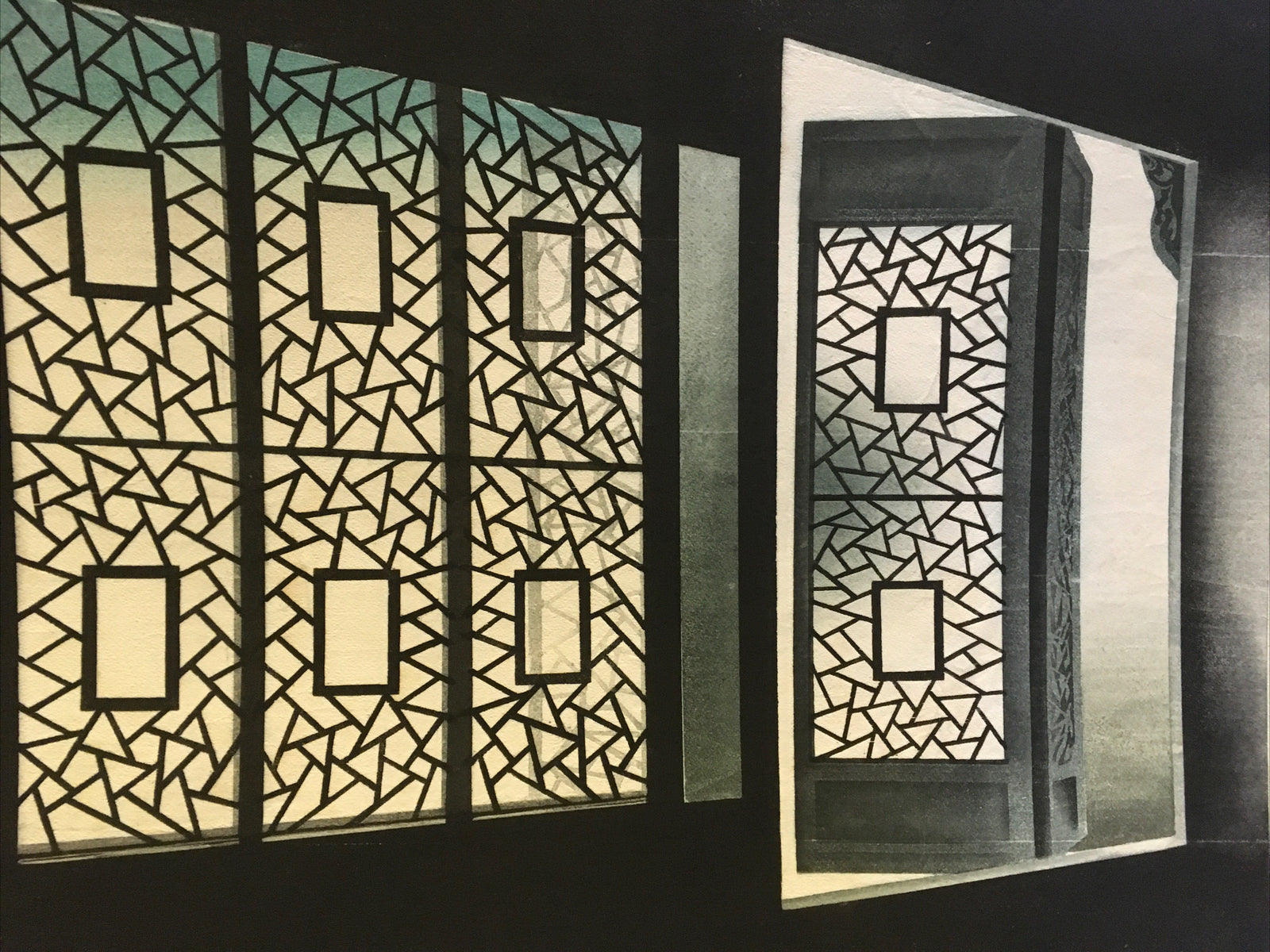 Antique Japanese Woodblock Big Print Signed Beautiful Colors Japanese  Doors0