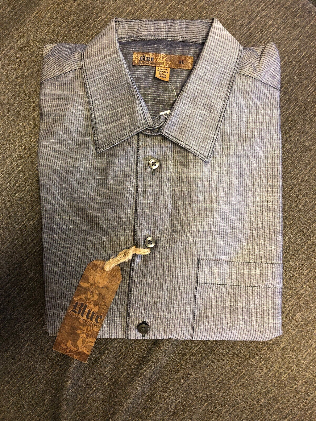 Mens Dress Shirt Pronto Uomo Blue NOS NWT Gray Stripe XL0