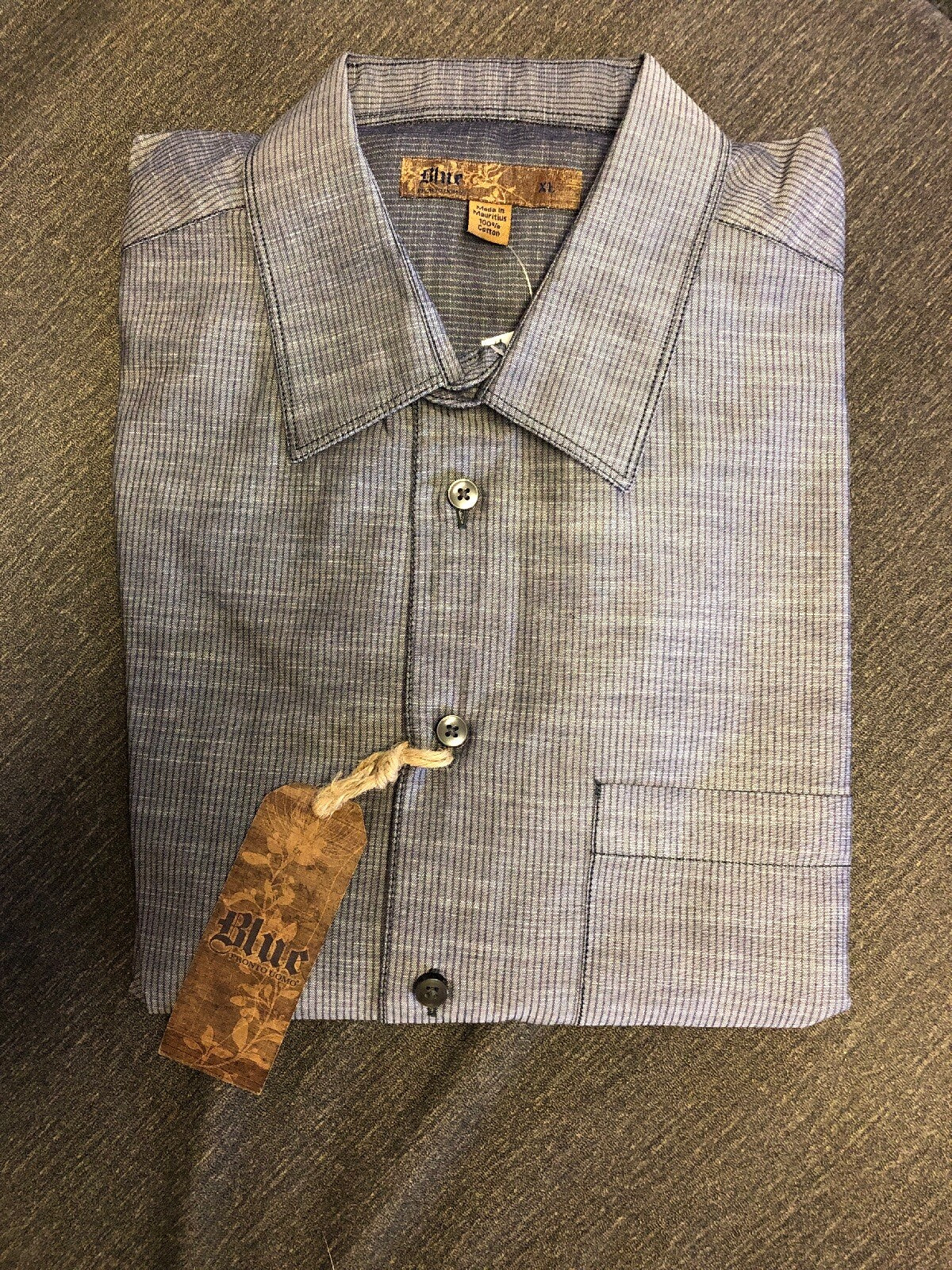 Mens Dress Shirt Pronto Uomo Blue NOS NWT Gray Stripe XL0