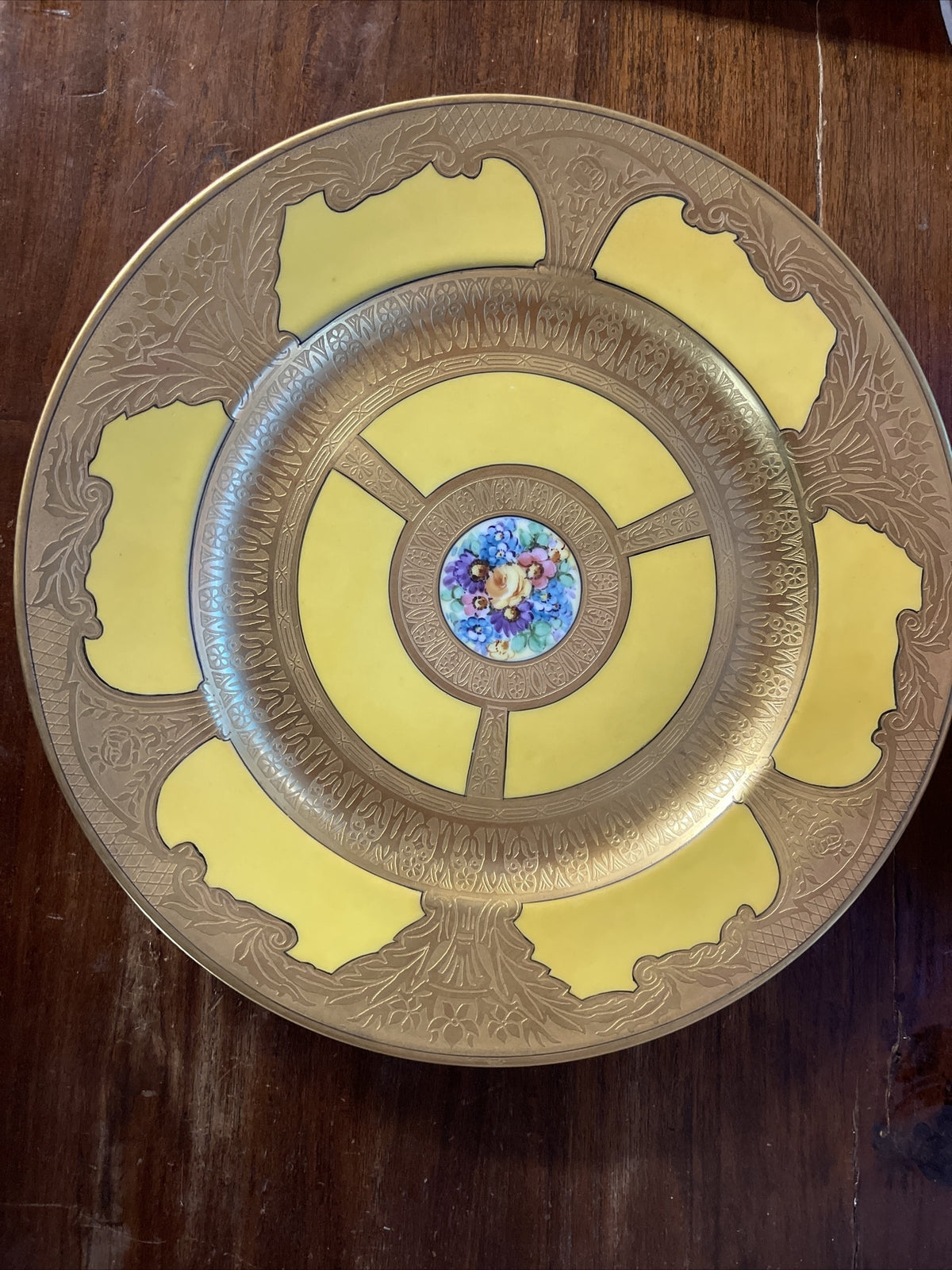 Thomas Bavaria 10 3/4" Floral Bouquet Cabinet Dinner Plate Germany gold gilt0