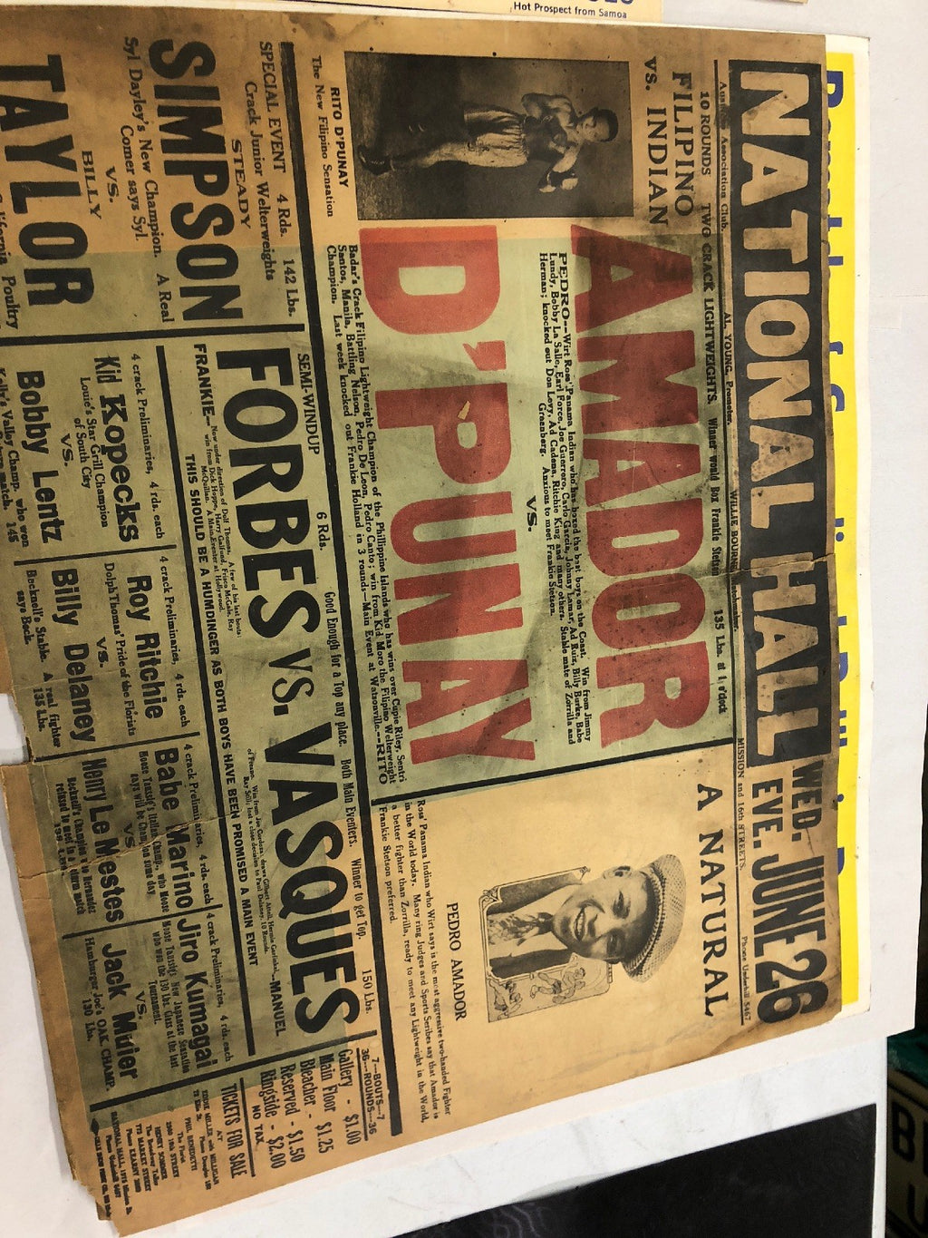 EXTREMELY RARE 1929 Pedro Amador Vs. D’Punay boxing poster onsite only one known7