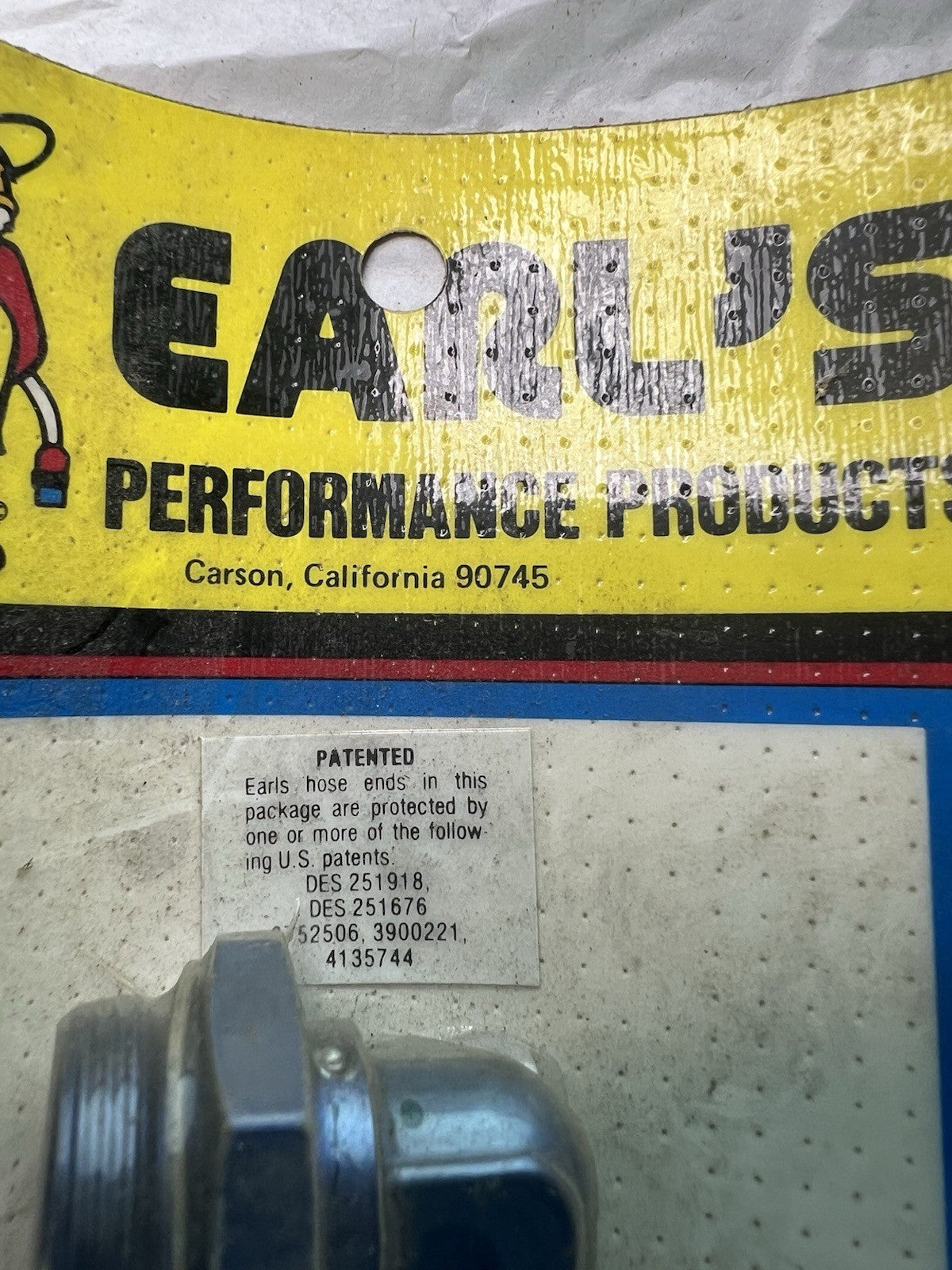 Vintage Earl’s Performance 90° Hose End Fitting AN -6 to 3/8” NPT Red/Blue USA1
