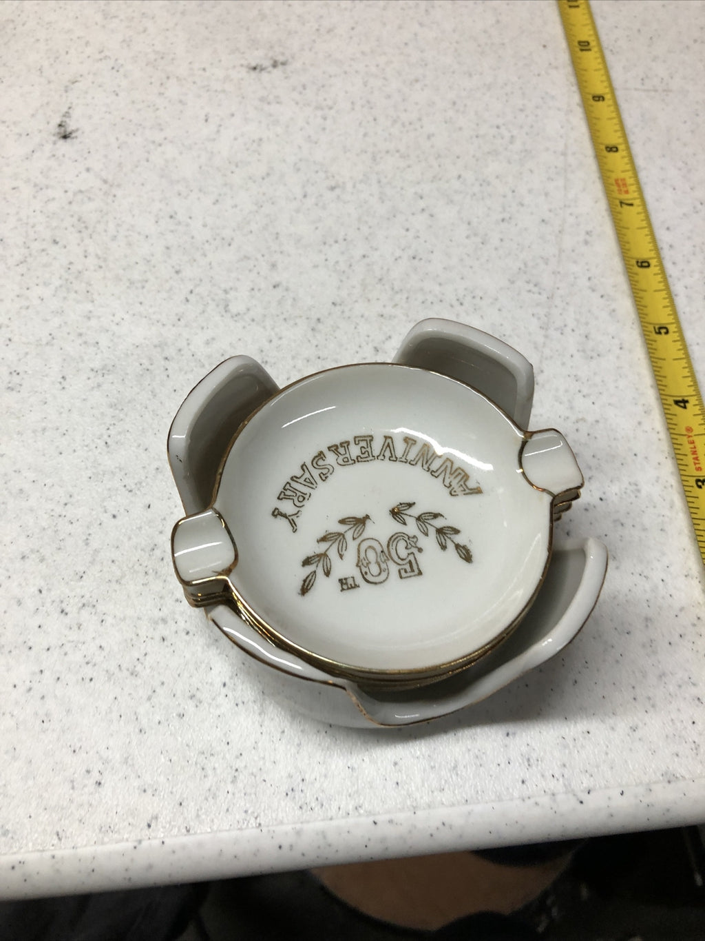 Vintage Lefton Ashtray 50th Anniversary Small Gold White Bone China Japan Set4