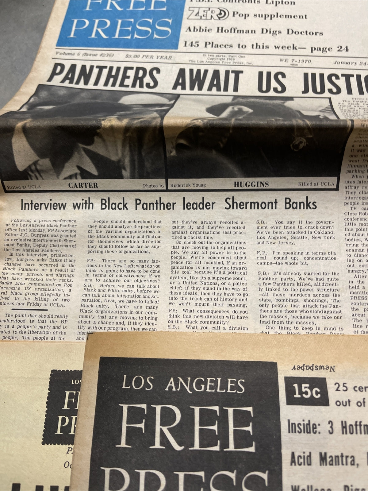 LOS ANGELES FREE PRESS Black Panther issues LOT Of 2 ORIGINAL 1968 &69 Magazine3
