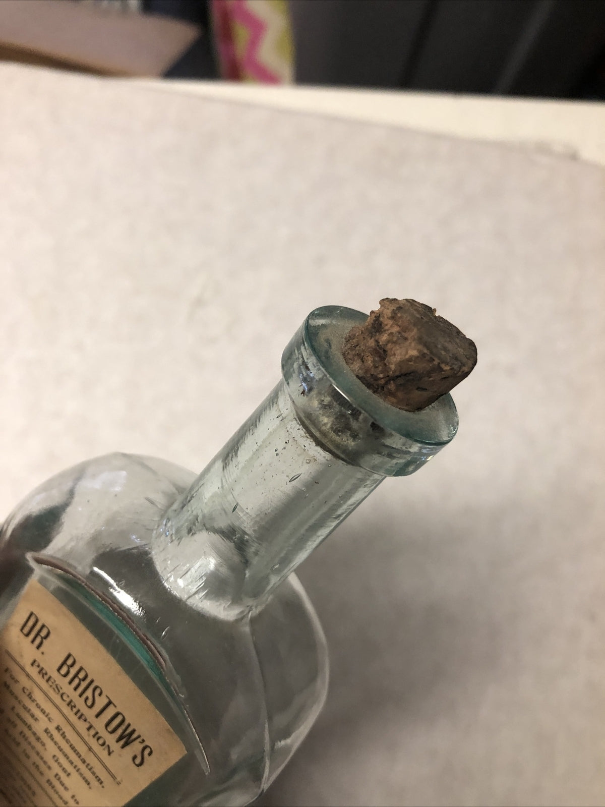 Rare Antique Medicine Bottle Dr. Bristow’s Prescription Glass Bottle W/ Cork Lid3