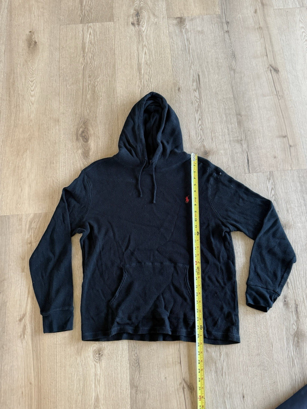 Polo Ralph Lauren Waffle Knit Hoodie Mens Black Thermal Pullover sz XL1