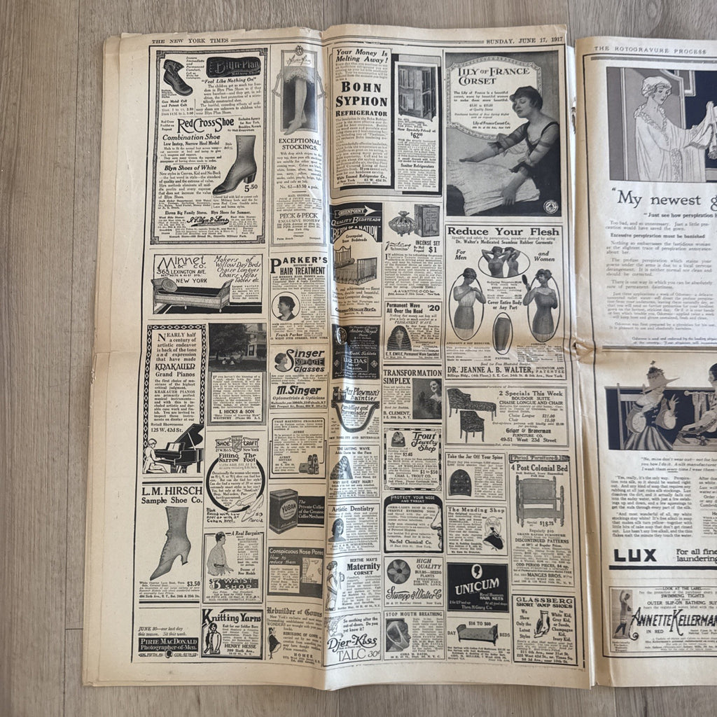 1917 antique NEW YORK TIMES rotogravure PARADE WWI SHIPS ADS FASHION3