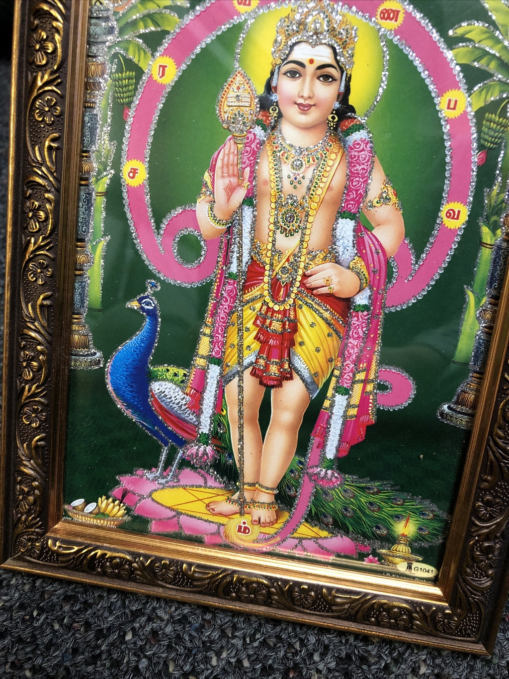 Indian Framed Picture- Indian Lady With A Peacock 8”X6”1