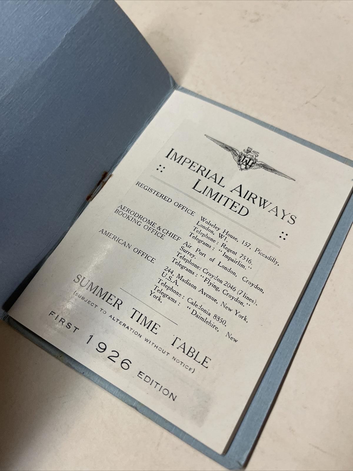 Imperial Airways 1926 AIRLINE TIMETABLE SCHEDULE Brochure flight Map2