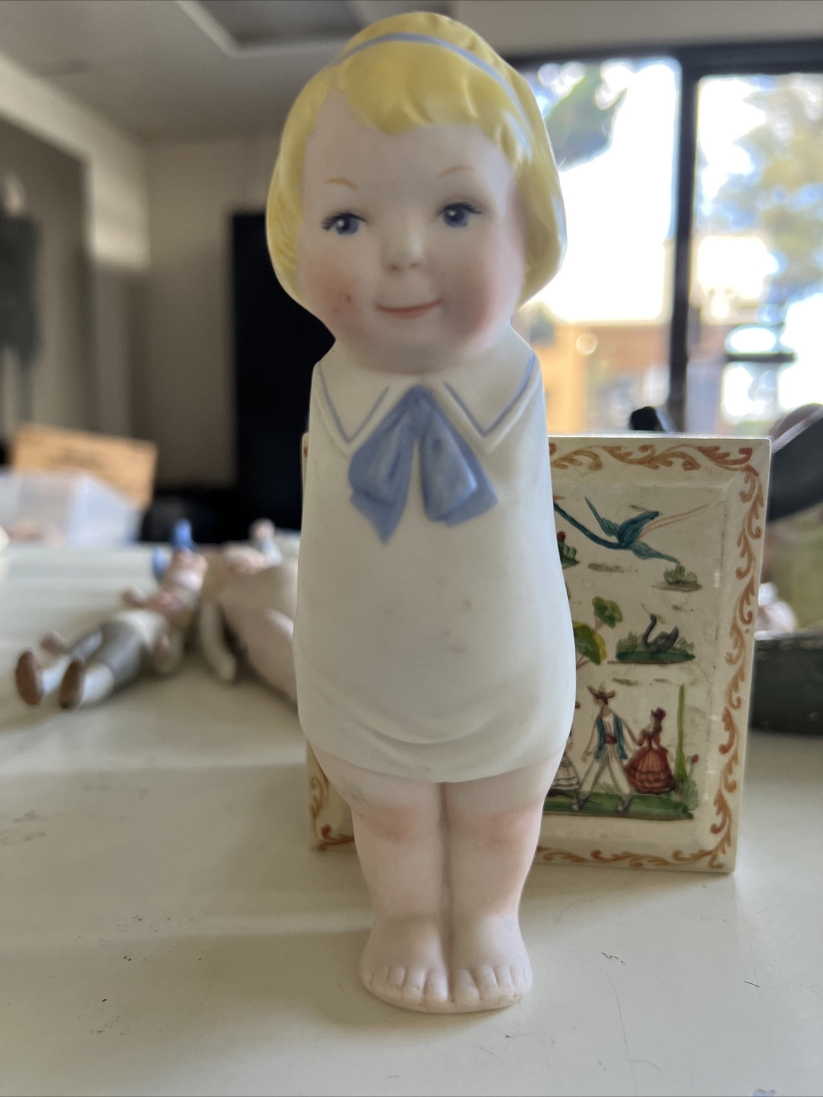 Vintage Antique All Bisque Toddler Doll Figure 6” Armless0