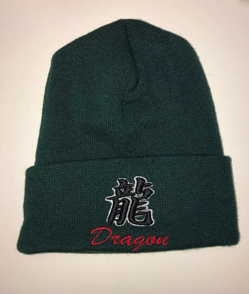 Chinese Character Zodiac Sign Symbol DRAGON One Size Beanie Green0