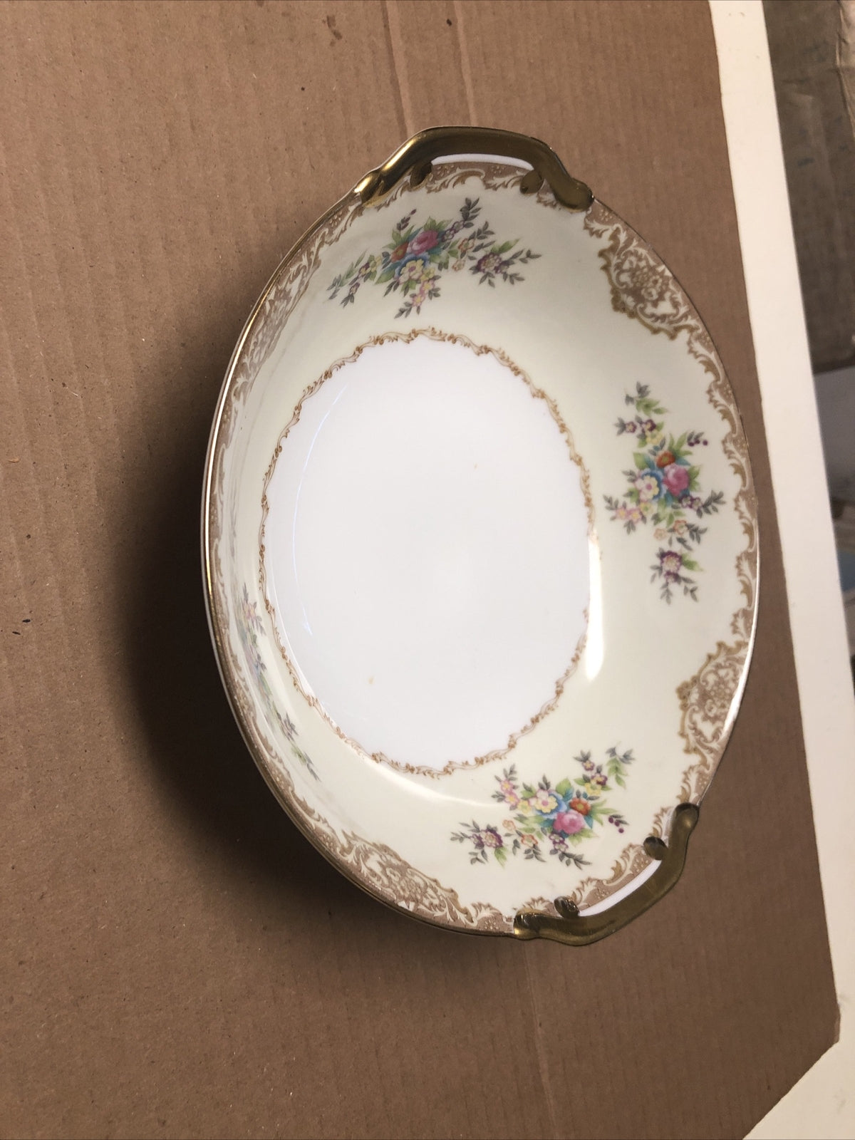 Vintage Meitro China Round Dish Bowl Japan Flower Design With Gold Trim 9”1
