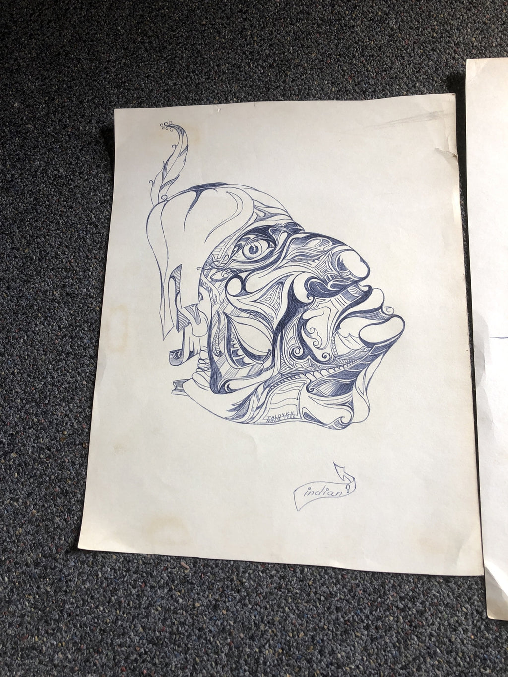 Lot Of 2 Vintage Original Indian Ink Drawings Signed By Artist Talovich 19663