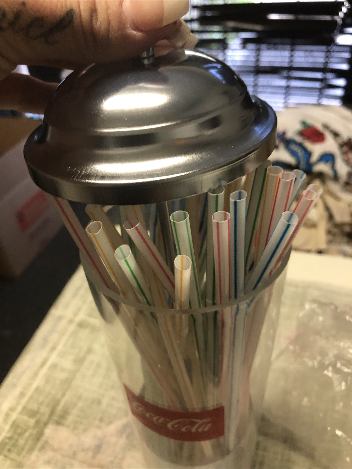 Vintage Coca Cola Glass Straw Holder Coca Cola Company 1992 With Straws1
