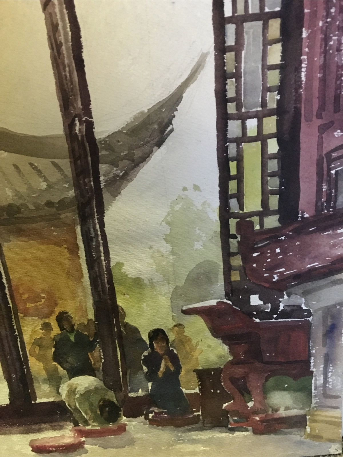 Antique Chinese Japanese Water Color Painting Signed Stamped And Dated 18931