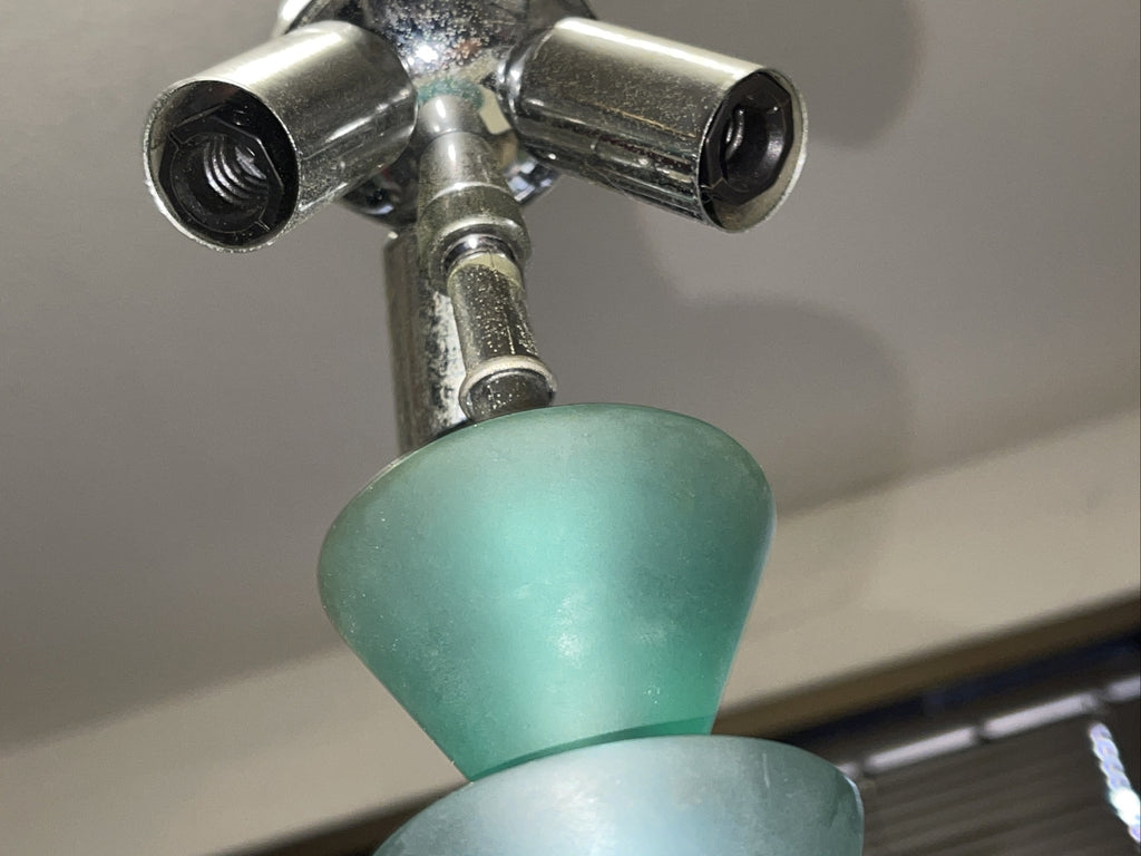 True Vtg MCM Atomic Chrome Blue Celluloid Skyscraper Lamp 3 Bulb Articulated10