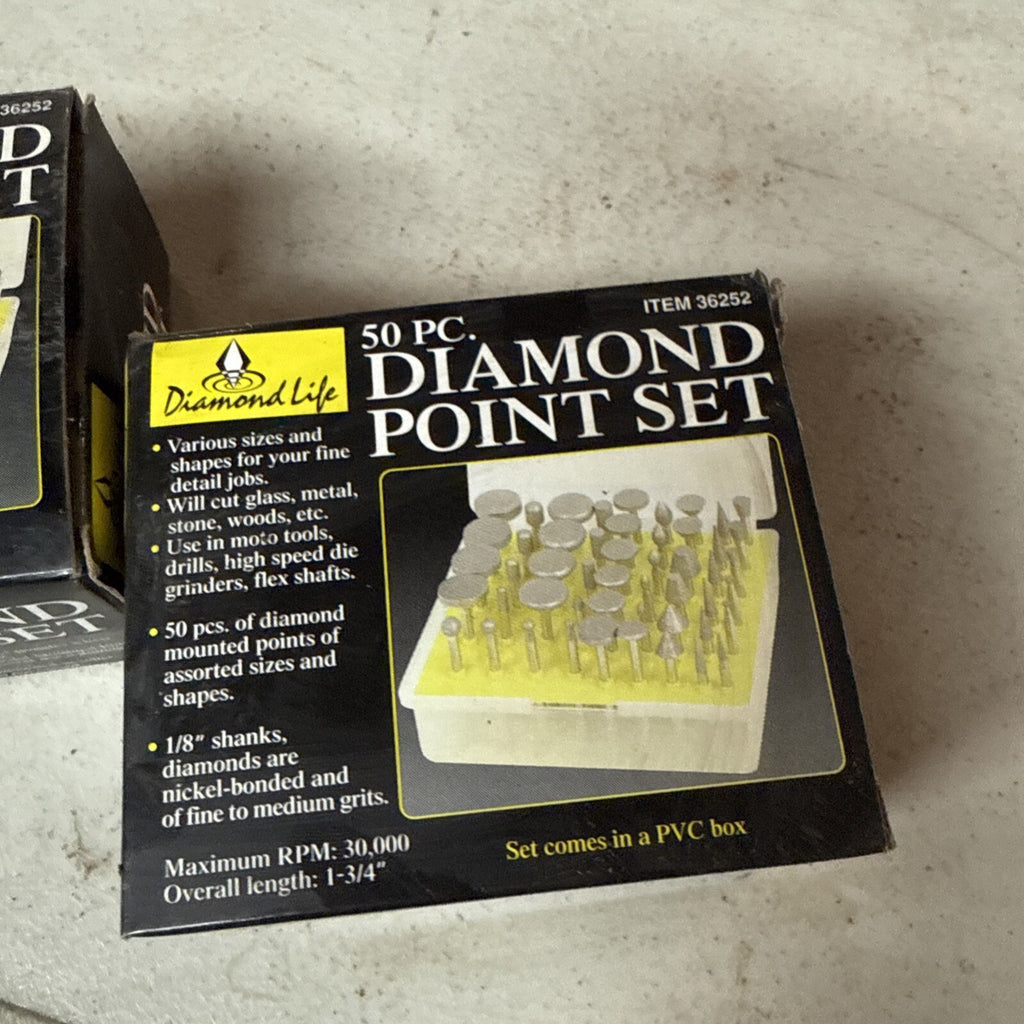 50 Pc Diamond Point Burr Set for Rotary Tool cuts Glass Metal Stone Lot of 22