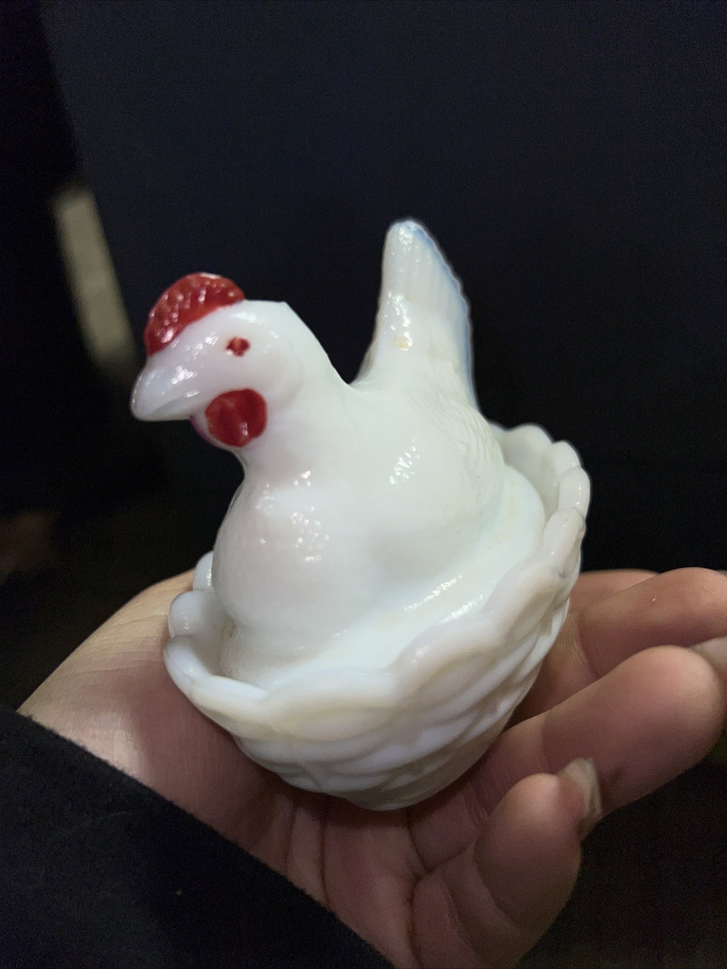 Vintage Indiana Glass Milk White Hen On Nest Candy Dish ! Great Condition1