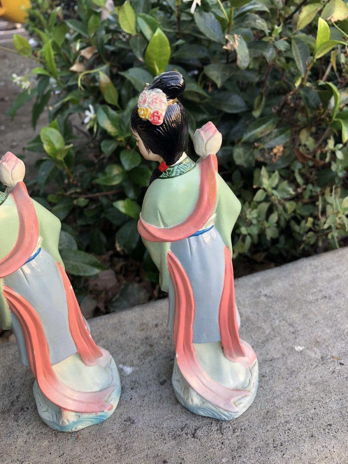 Vintage Lot Of 2 Japanese Geisha Girls Statue Figurines 7” Tall4