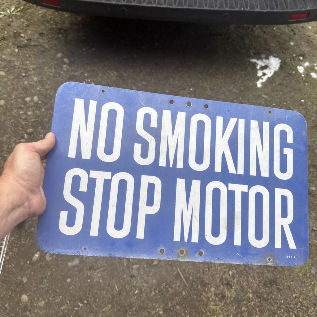 STOP YOUR MOTOR NO SMOKING Metal Not Porcelain Sign Gas Pump Topper0