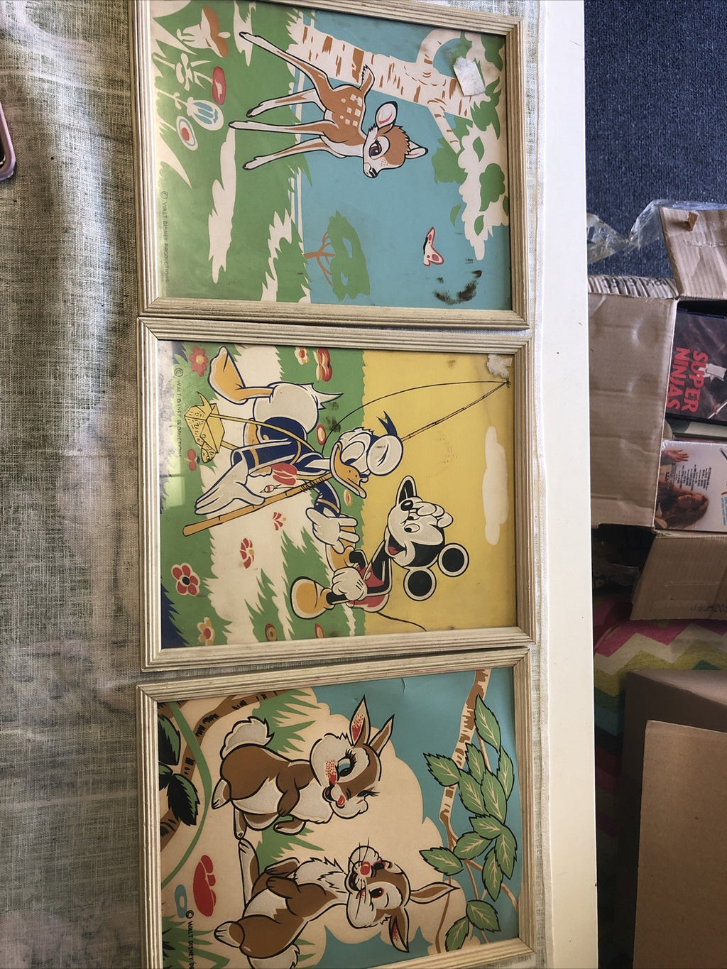 Lot Of 3 Vintage Walt Disney Framed Pictures Bambi Mickey Mouse Donald Duck0