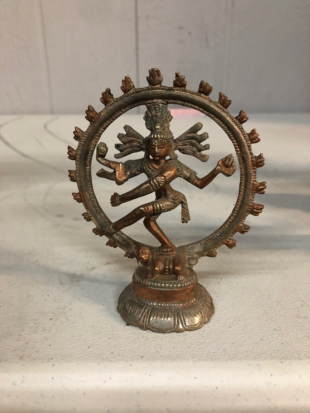 Antique Lord Shiva Dancing on Dwarf KALI Hindu Goddess Brass Patina Statue 4.75"0