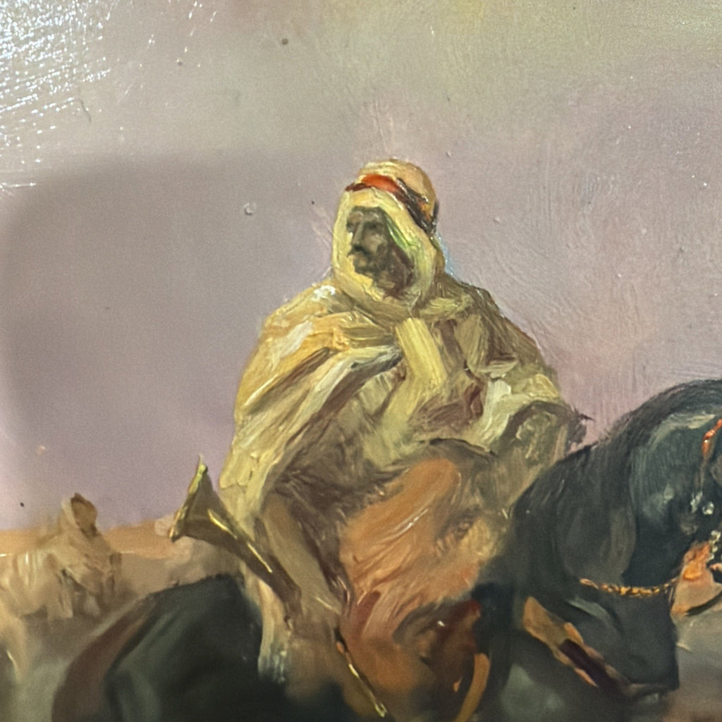 OLD ANTIQUE Ottoman ARAB LANDSCAPE OIL PAINTING Horse MAN MUSLIM Warrior Caravan7