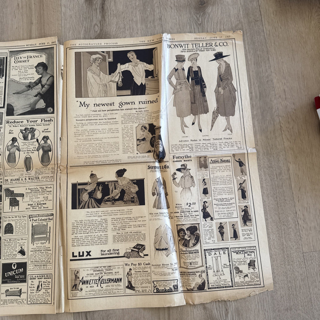 1917 antique NEW YORK TIMES rotogravure PARADE WWI SHIPS ADS FASHION4