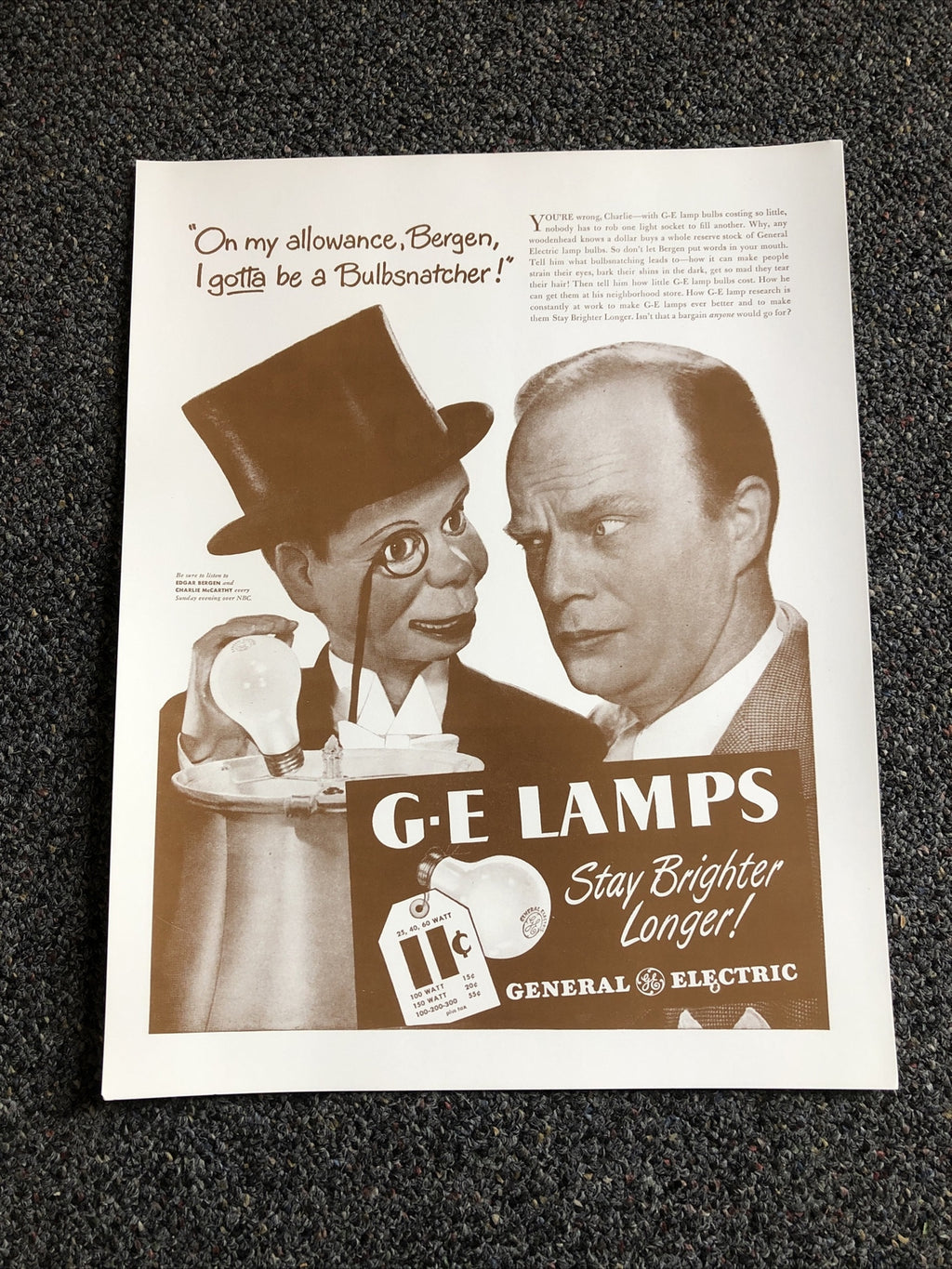 Vintage GE Lamps General Electric Advertising Poster Print 14”x11”0