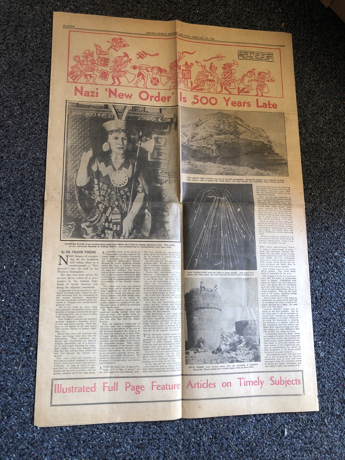 HISTORICAL NEWSPAPER SUNDAY JOURNAL FEB 22 1942 NAZI NEW ORDER IS 500 YEARS LATE4