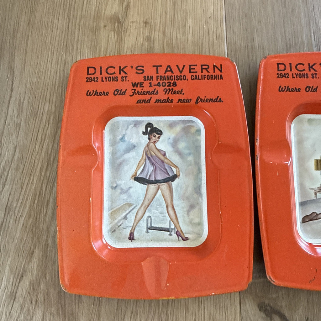 Vintage Dicks Tavern San Francisco Tin Pinup Girl Advertising Ashtray Lot1