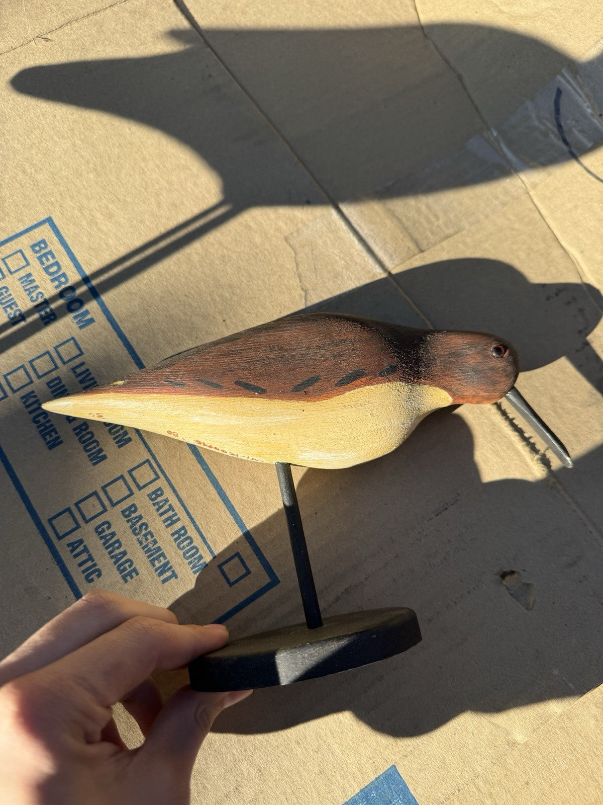 VTG W.H. ROOME '80 Hand Carved Wood Shorebird Decoy Folk Art Signed Bird #361