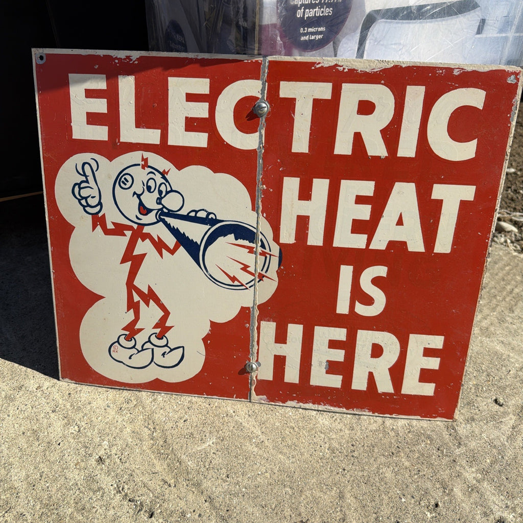 Original 1950-60s Reddy Kilowatt Electric Heat Is Here Company Sign 20” X 16”8
