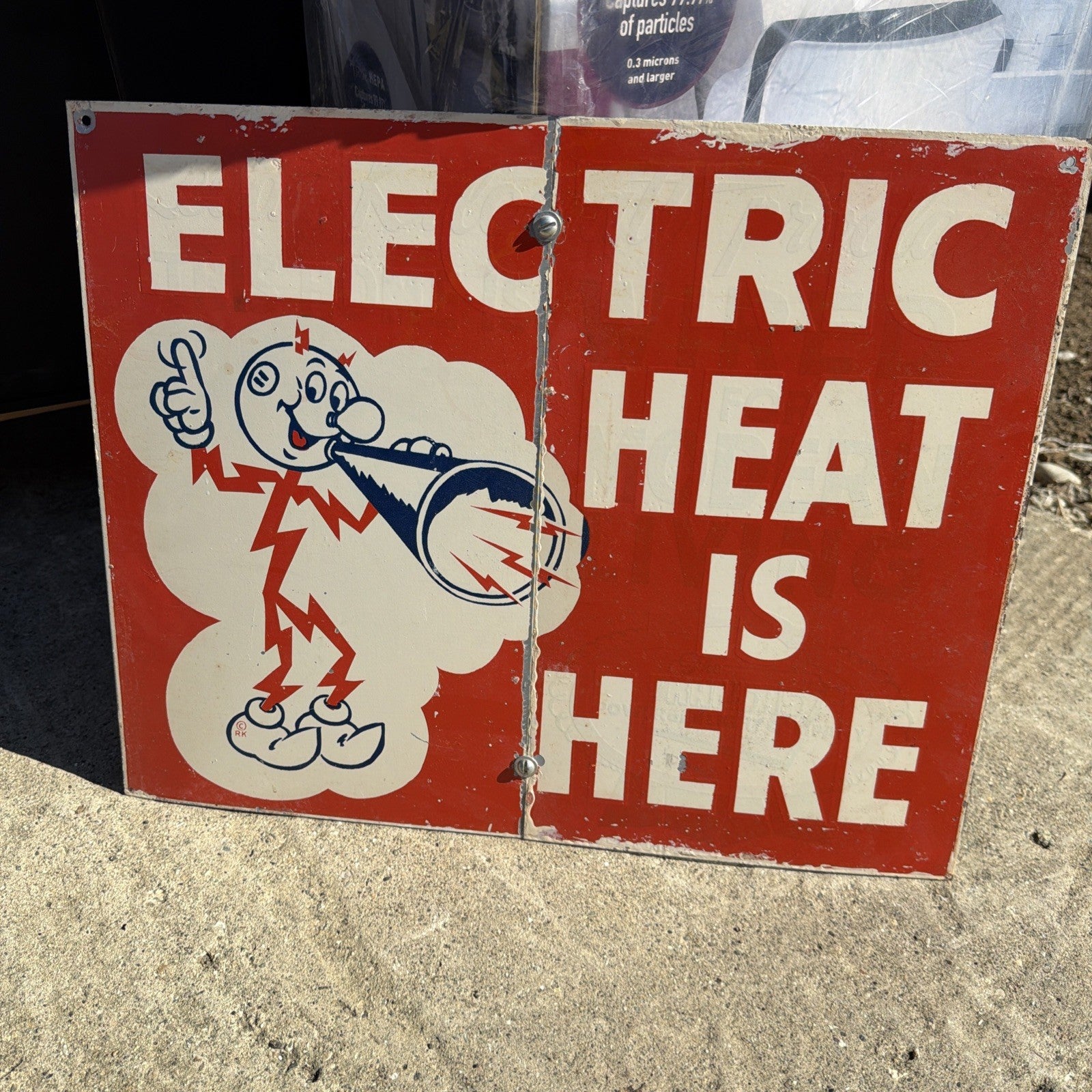 Original 1950-60s Reddy Kilowatt Electric Heat Is Here Company Sign 20” X 16”8