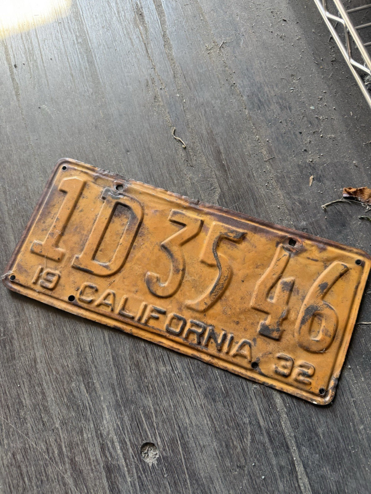 Vintage 1932 California License Plate Original Antique Yellow/Black Patina3