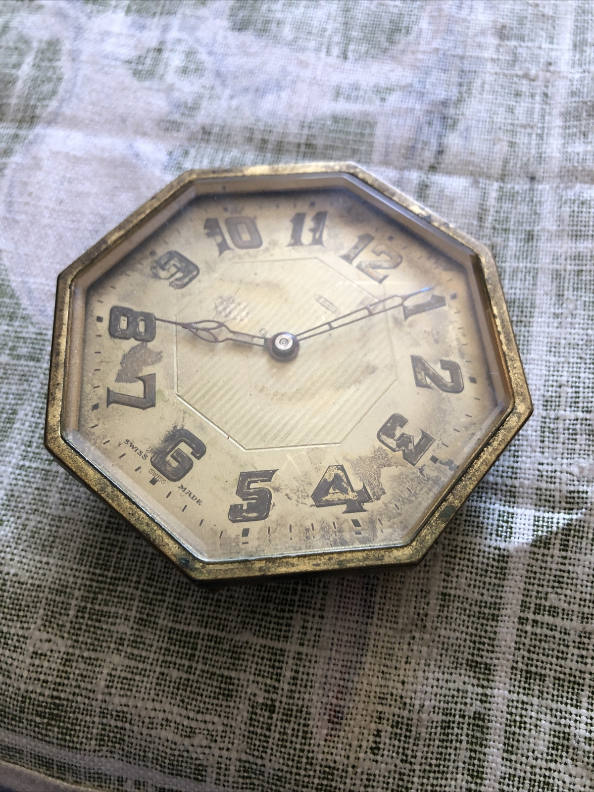 Antique Swiss 8 Days Pocket Watch Clock With Stand Swiss Made 3”x3”7