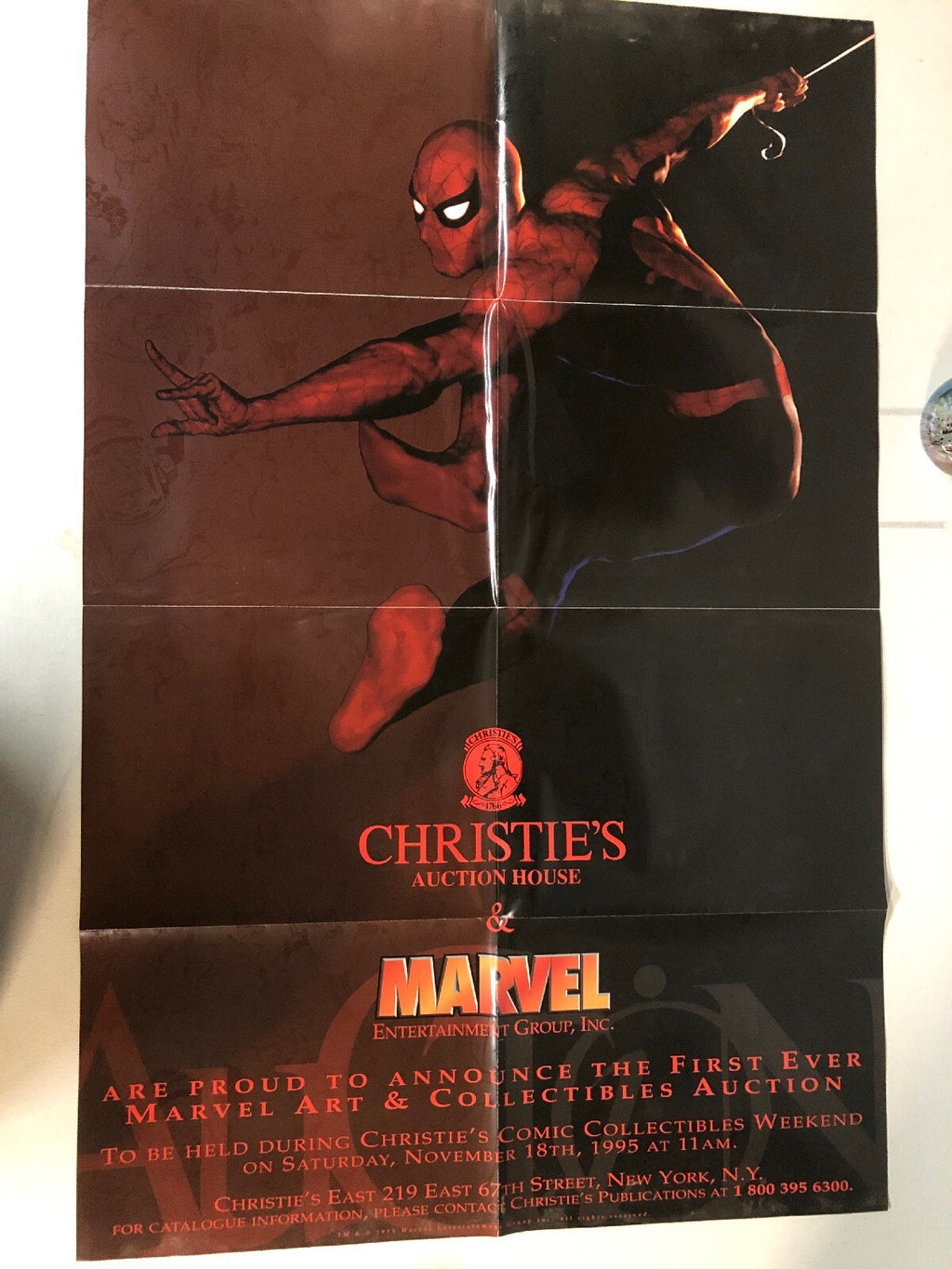 Excellent Spiderman Christie's Auction House & Marvel Promo Poster 1995 22x340