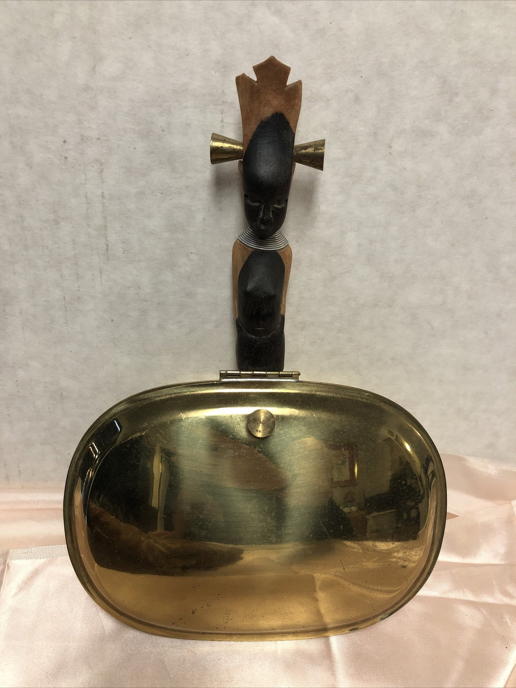 Vintage Brass Fry Sauce Pan Hinged Lid Carved Handle 7.5”x5.5”0