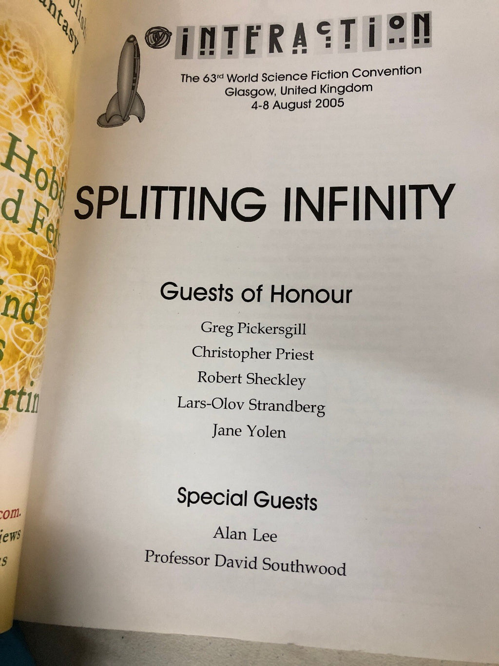 SPLITTING INFINITY expo Science Fiction Convention 2005 program Interaction UK1